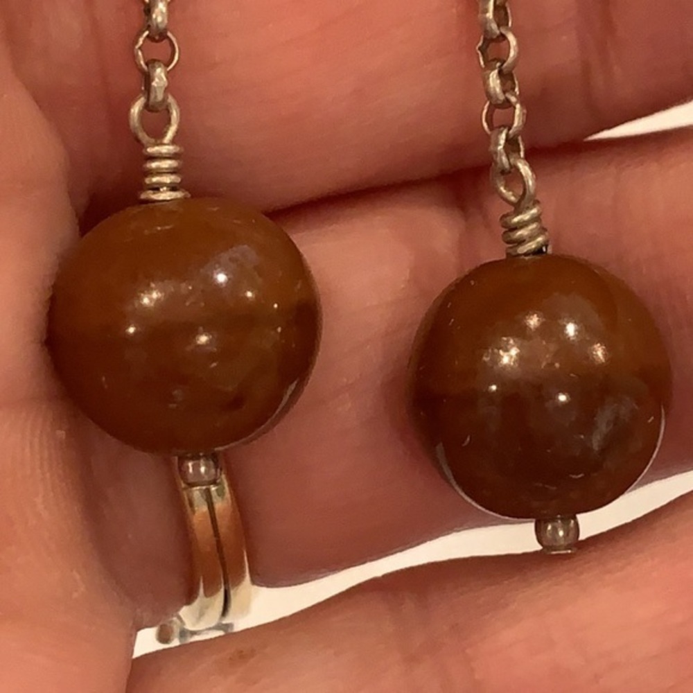 Sterling silver Amber stone ball drop delicate - Picture 4 of 7